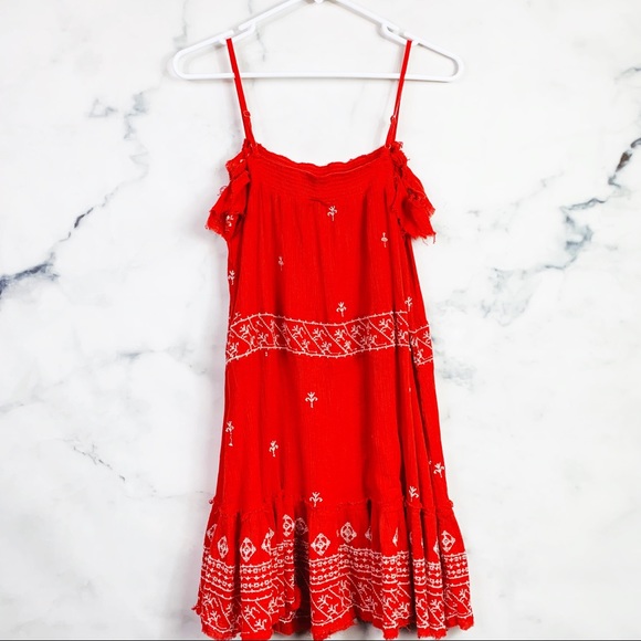 Free People Red Embroidered Boho Flounce Dress - Picture 4 of 8